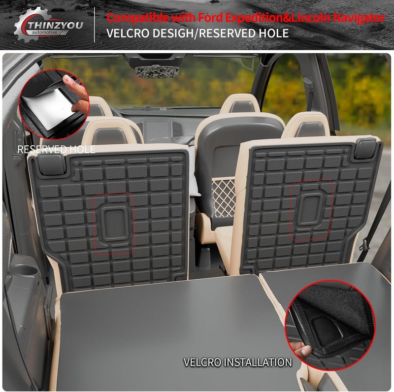 Thinzyou Back Seat Cover Protector Compatible with 2018-2024 Ford Expedition Lincoln Navigator Kick Mats Behind 2nd Row 2023 Expedition 7 Seats Accessories (2nd Row Backrest Mats) - Image 3